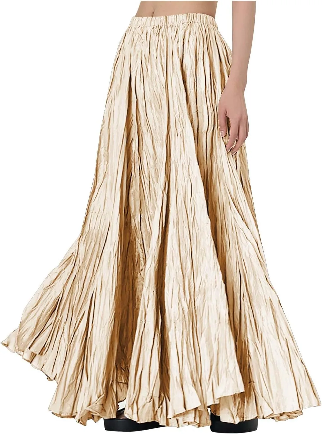 Skirts for Women Trendy Summer Pleated Wrinkle Boho Elastic High Waist Flowy Swing Maxi Long Skirt Holiday Outfit