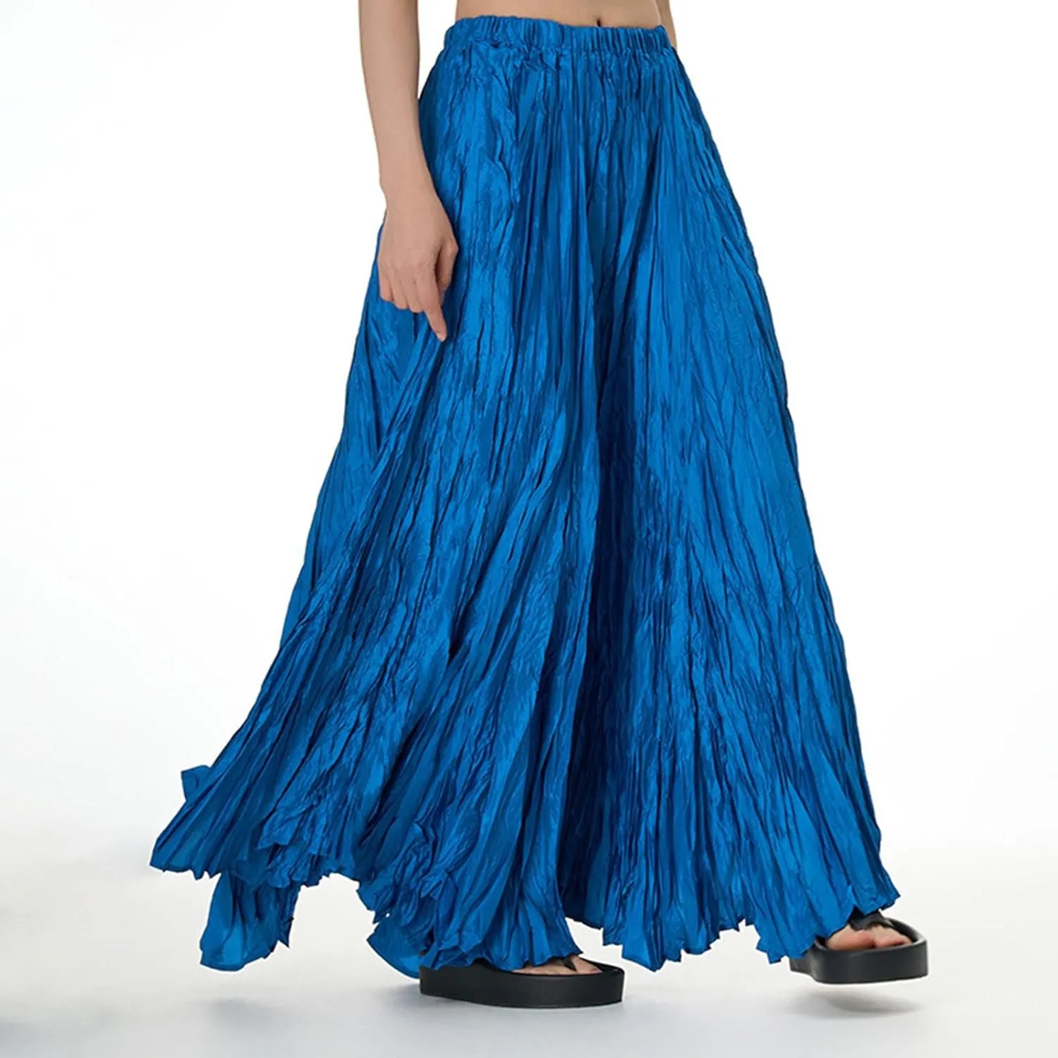 Skirts for Women Trendy Summer Pleated Wrinkle Boho Elastic High Waist Flowy Swing Maxi Long Skirt Holiday Outfit