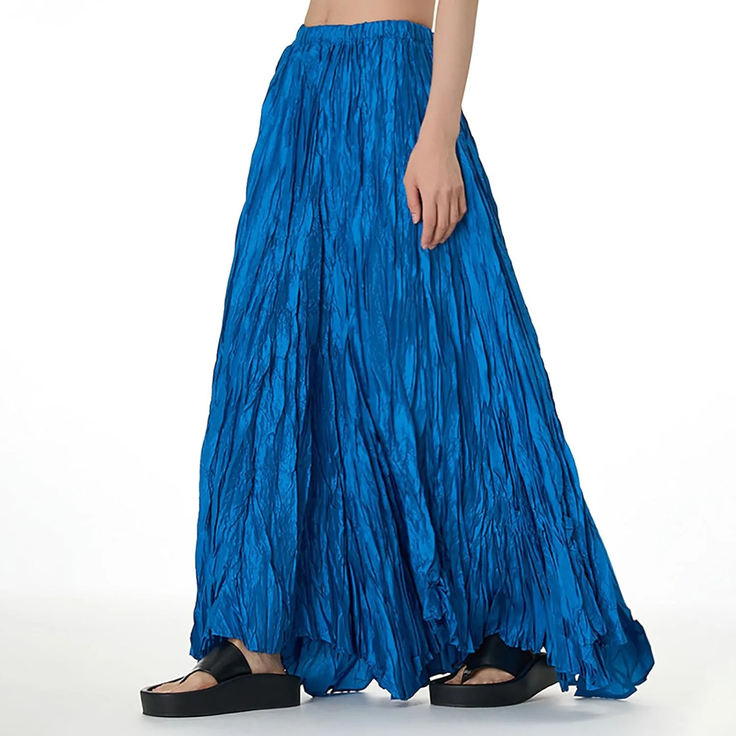 Skirts for Women Trendy Summer Pleated Wrinkle Boho Elastic High Waist Flowy Swing Maxi Long Skirt Holiday Outfit