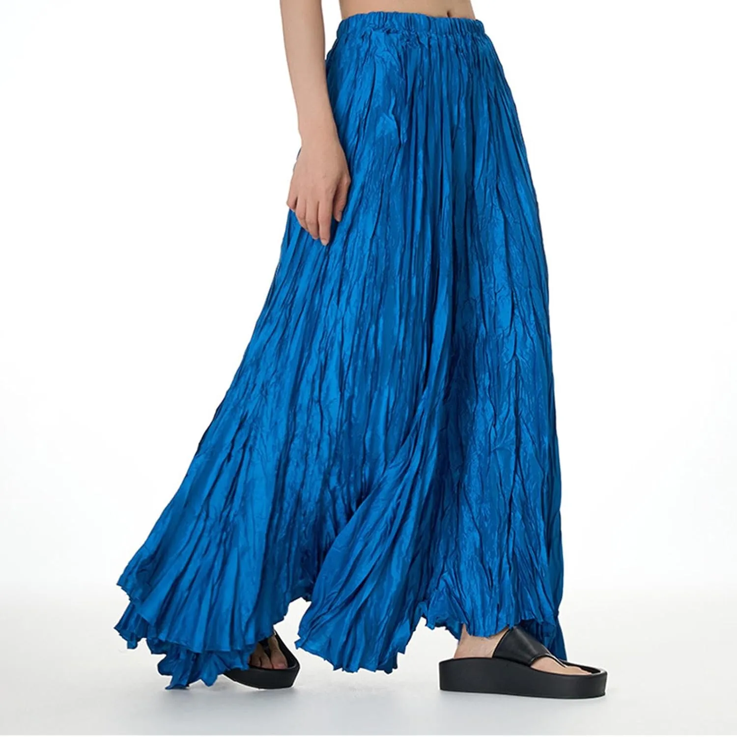 Skirts for Women Trendy Summer Pleated Wrinkle Boho Elastic High Waist Flowy Swing Maxi Long Skirt Holiday Outfit