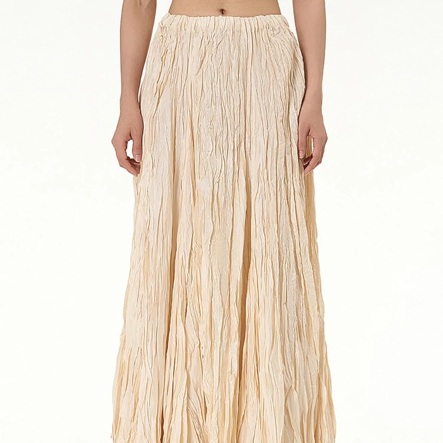 Skirts for Women Trendy Summer Pleated Wrinkle Boho Elastic High Waist Flowy Swing Maxi Long Skirt Holiday Outfit