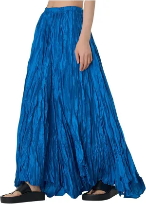 Skirts for Women Trendy Summer Pleated Wrinkle Boho Elastic High Waist Flowy Swing Maxi Long Skirt Holiday Outfit