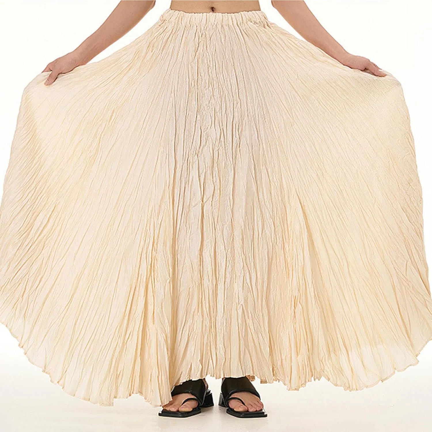 Skirts for Women Trendy Summer Pleated Wrinkle Boho Elastic High Waist Flowy Swing Maxi Long Skirt Holiday Outfit