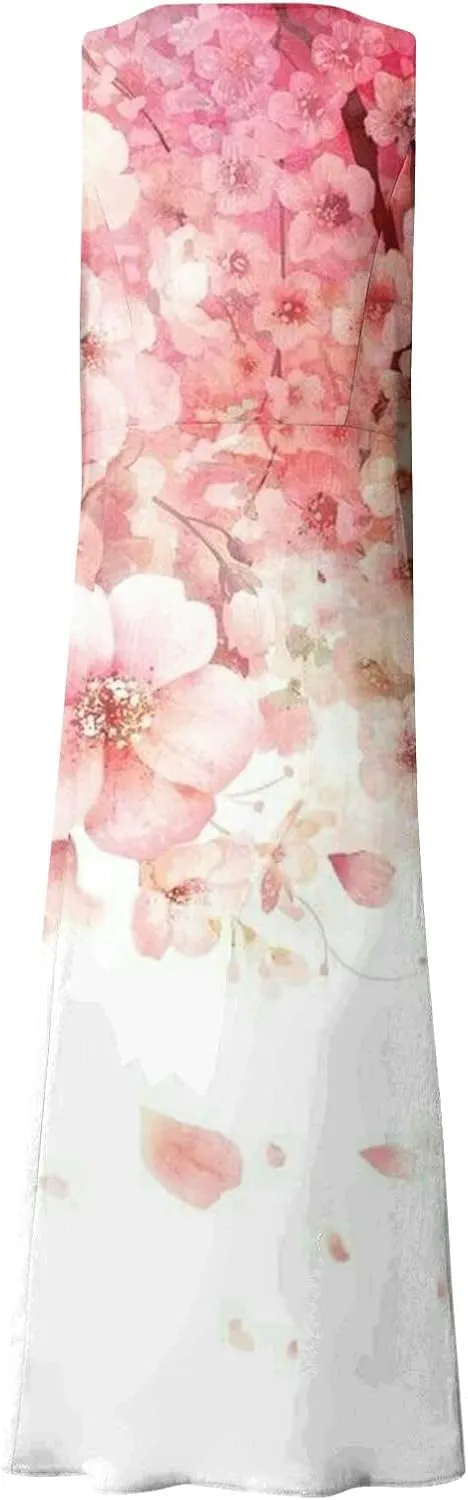 Sleeveless Dresses for Womens 2024 Beach Cotton Linen Floral Printed Dresses with Pockets Casual Flowy Long Dress