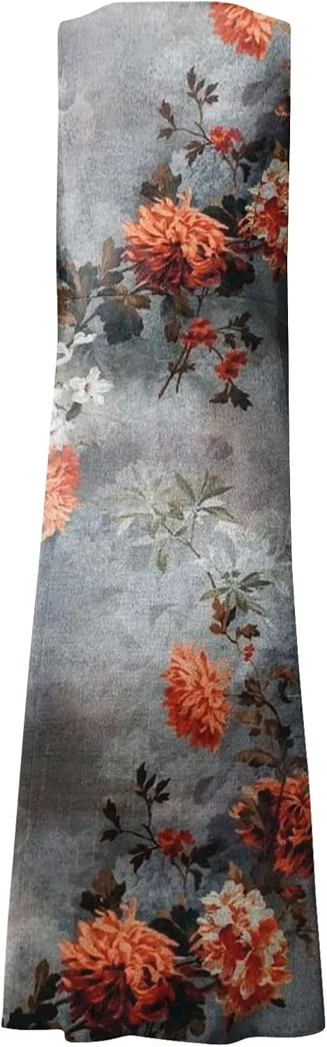 Sleeveless Dresses for Womens 2024 Beach Cotton Linen Floral Printed Dresses with Pockets Casual Flowy Long Dress