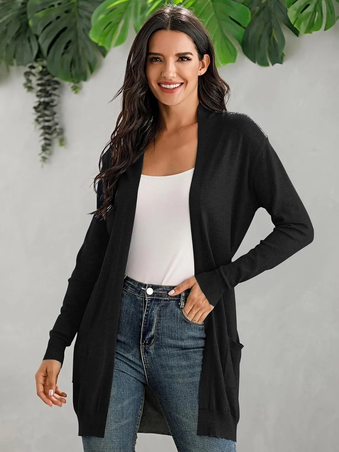 Spicy Sandia Women's Knit Cardigan Open Front Long Sleeve Sweater with Pockets Lightweight Fall Trendy Dressy Casual