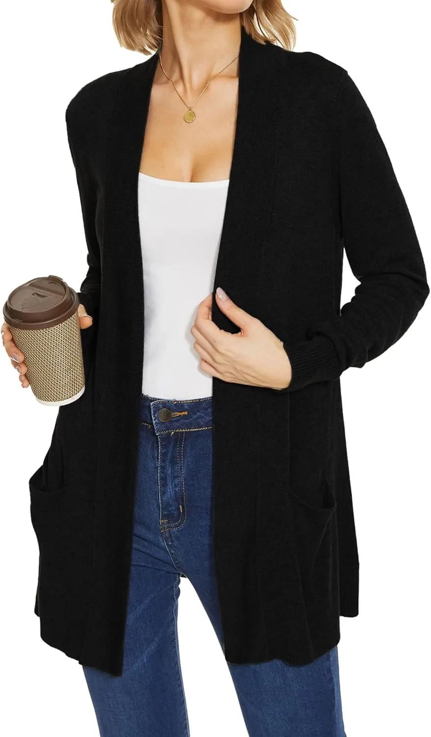 Spicy Sandia Women's Knit Cardigan Open Front Long Sleeve Sweater with Pockets Lightweight Fall Trendy Dressy Casual