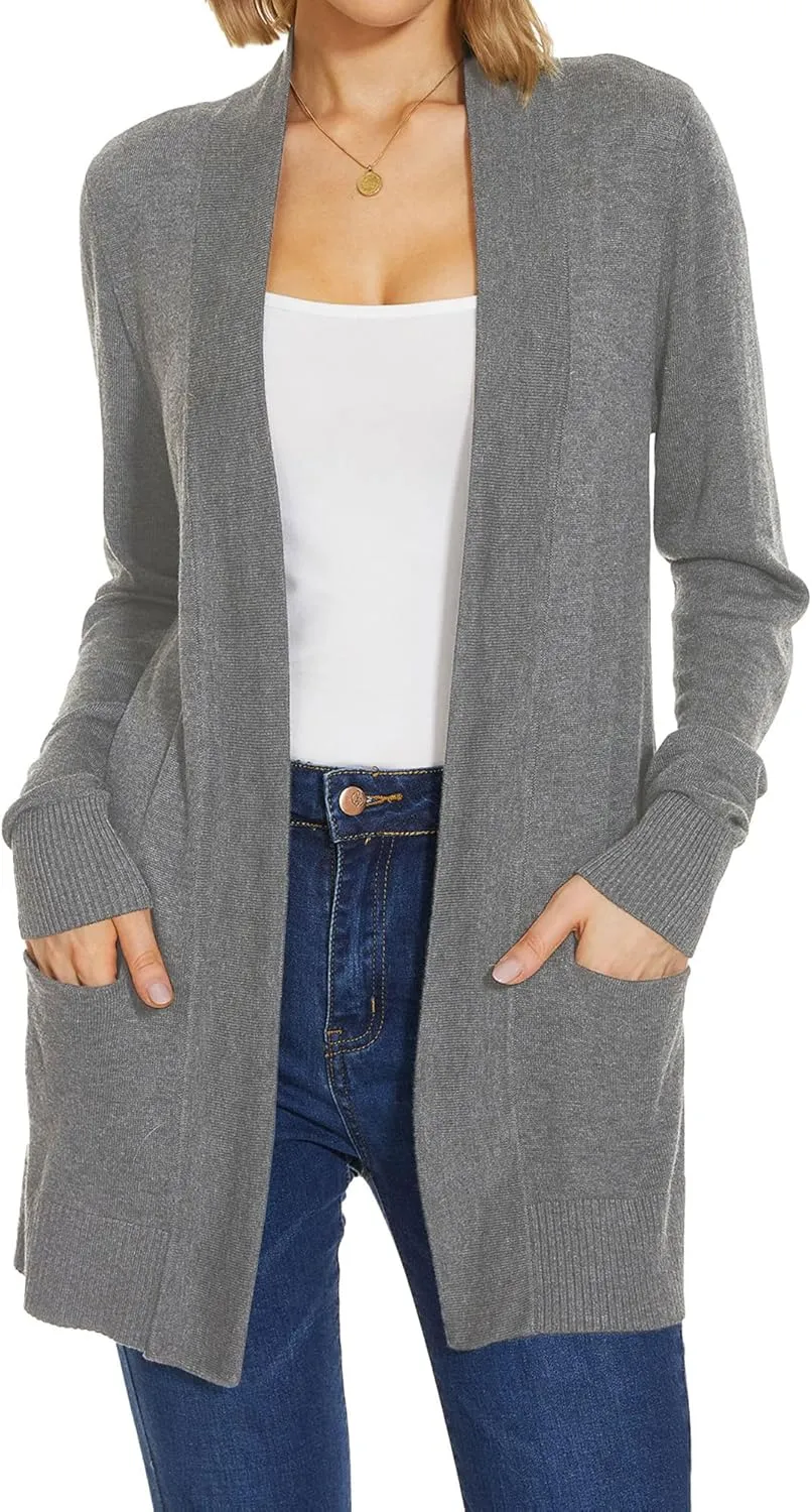 Spicy Sandia Women's Knit Cardigan Open Front Long Sleeve Sweater with Pockets Lightweight Fall Trendy Dressy Casual