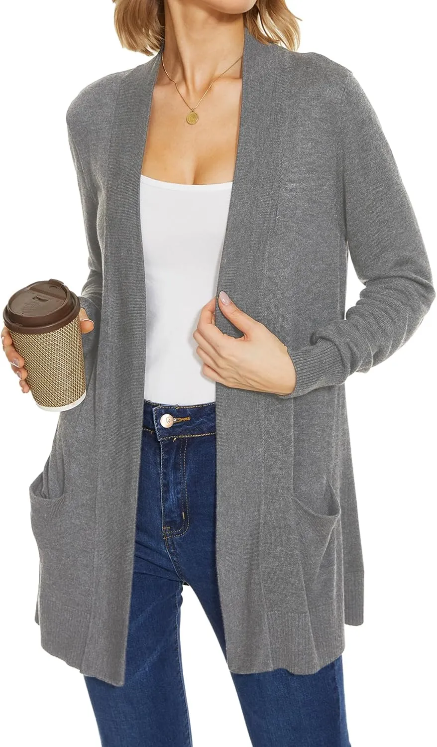 Spicy Sandia Women's Knit Cardigan Open Front Long Sleeve Sweater with Pockets Lightweight Fall Trendy Dressy Casual