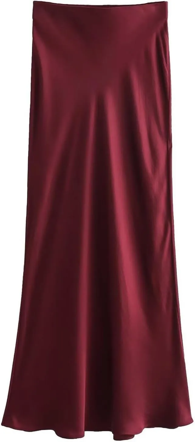 Spring Summer Skirts Satin Skirt High Waisted Maxi Wedding A Line Long Skirts Disposable Table