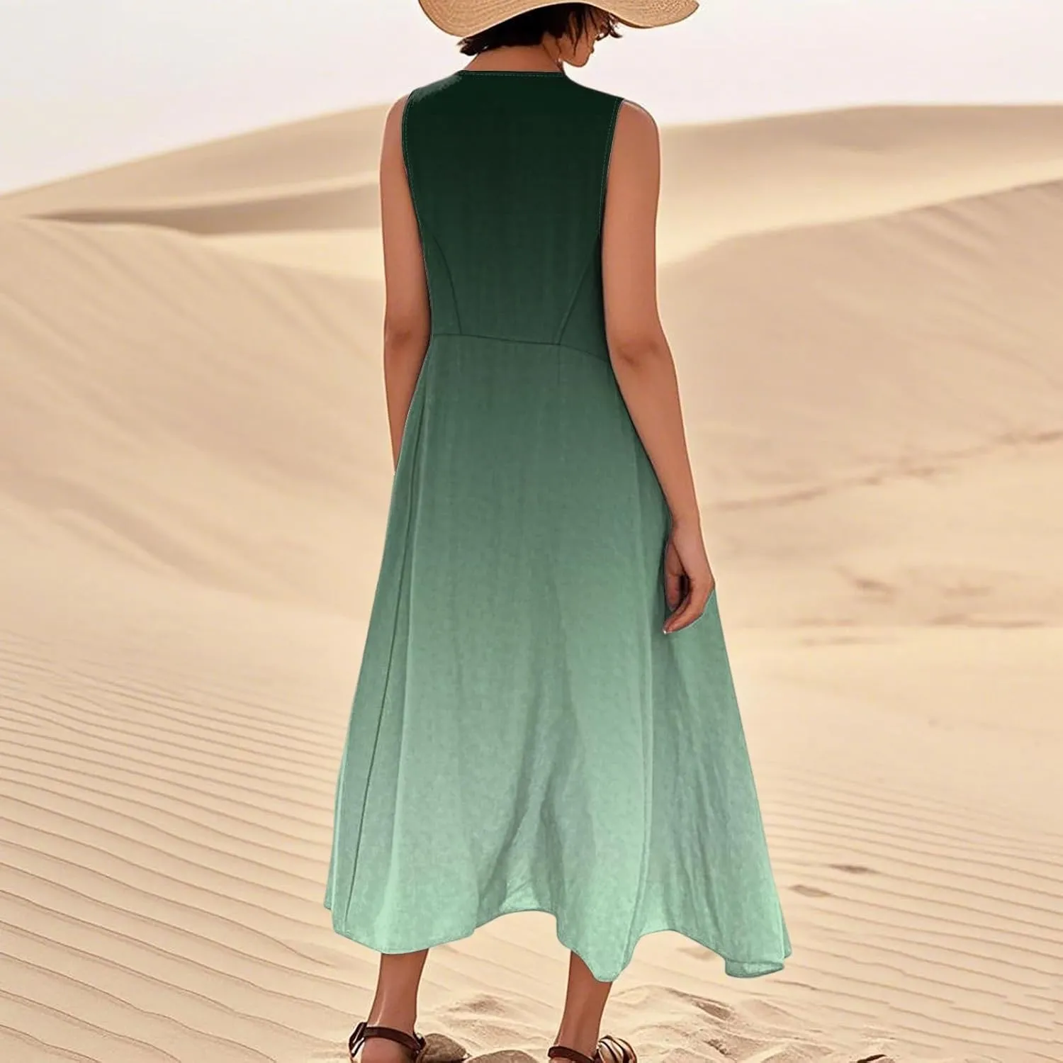 Summer Dresses for Women 2025 Casual Loose Boho Maxi Dress Vacation Beach Sleeveless Sundresses with Pockets