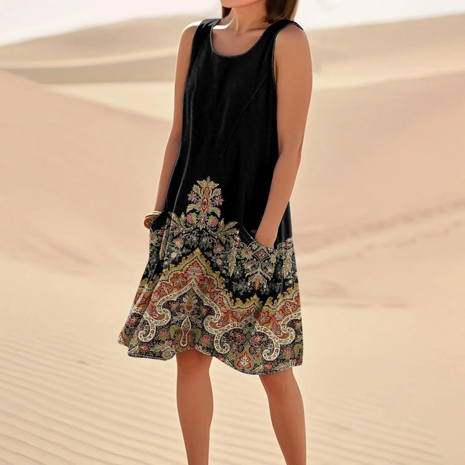 Summer Dresses for Women 2025 Loose Beach Vacation Clothes Sleeveless Linen Sundresses with Pocket Tank Dress