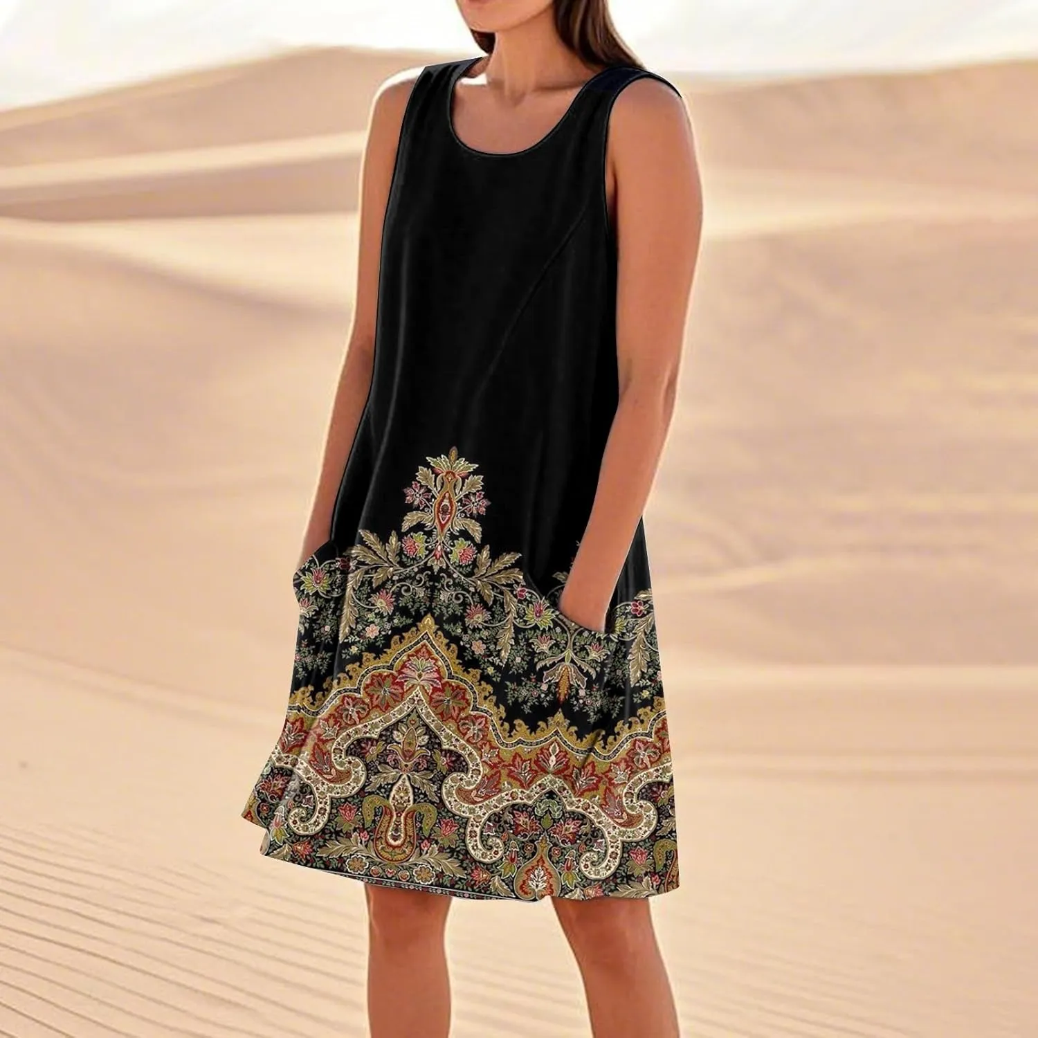 Summer Dresses for Women 2025 Loose Beach Vacation Clothes Sleeveless Linen Sundresses with Pocket Tank Dress