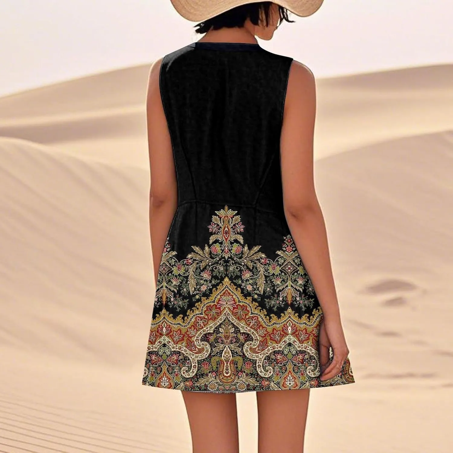 Summer Dresses for Women 2025 Loose Beach Vacation Clothes Sleeveless Linen Sundresses with Pocket Tank Dress