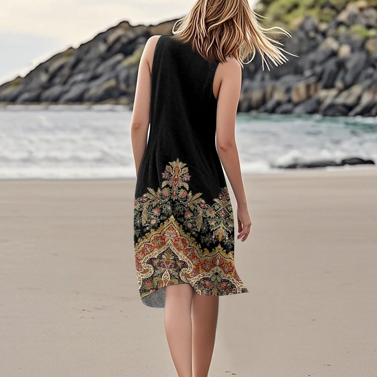 Summer Dresses for Women 2025 Loose Beach Vacation Clothes Sleeveless Linen Sundresses with Pocket Tank Dress