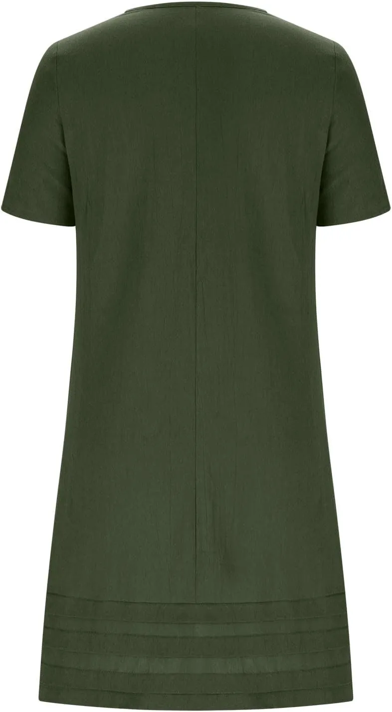 Summer Dresses for Women Short Sleeve Scoop Neck Cotton Linen Tunic Tshirt Dress Casual Loose Fit Vacation Sundress
