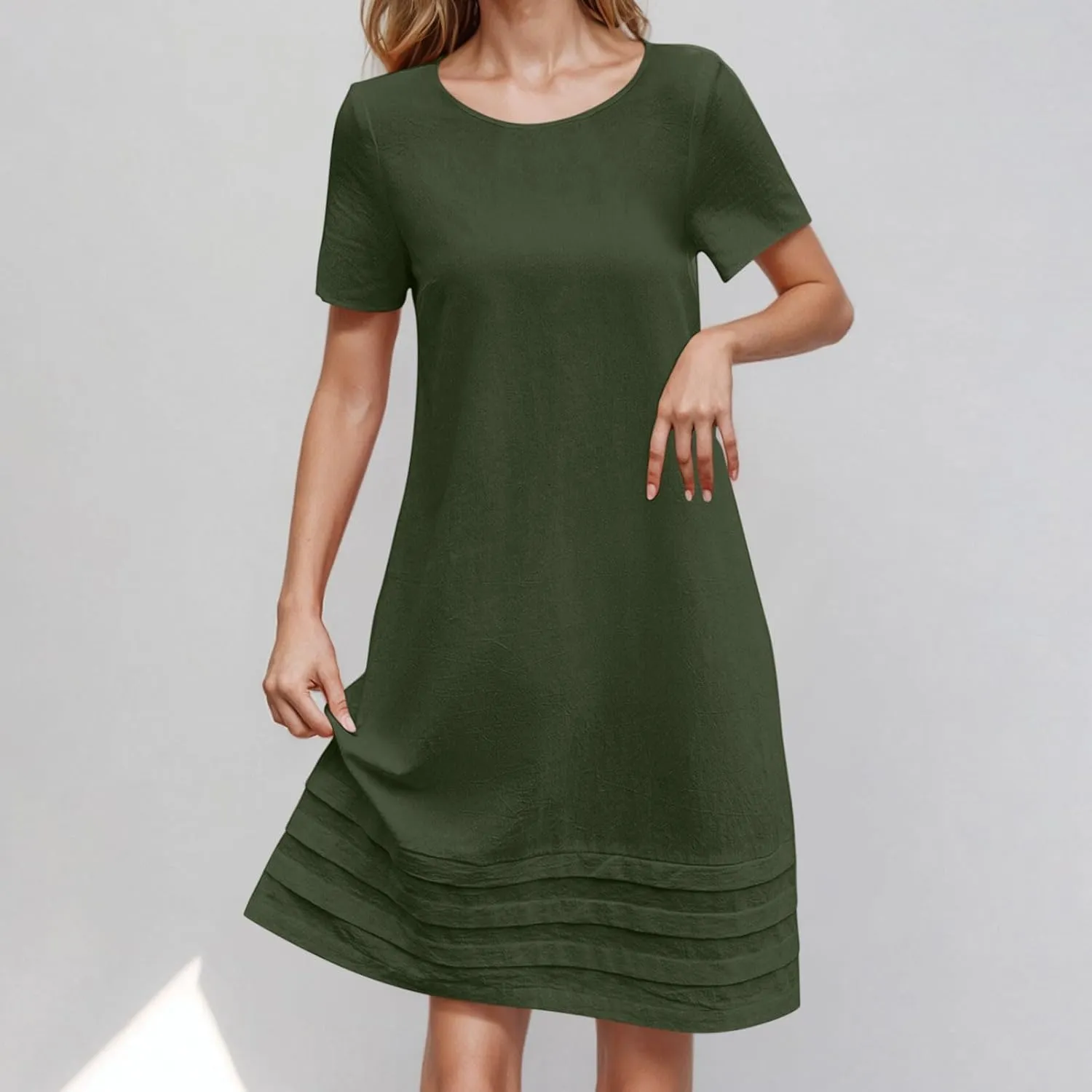 Summer Dresses for Women Short Sleeve Scoop Neck Cotton Linen Tunic Tshirt Dress Casual Loose Fit Vacation Sundress