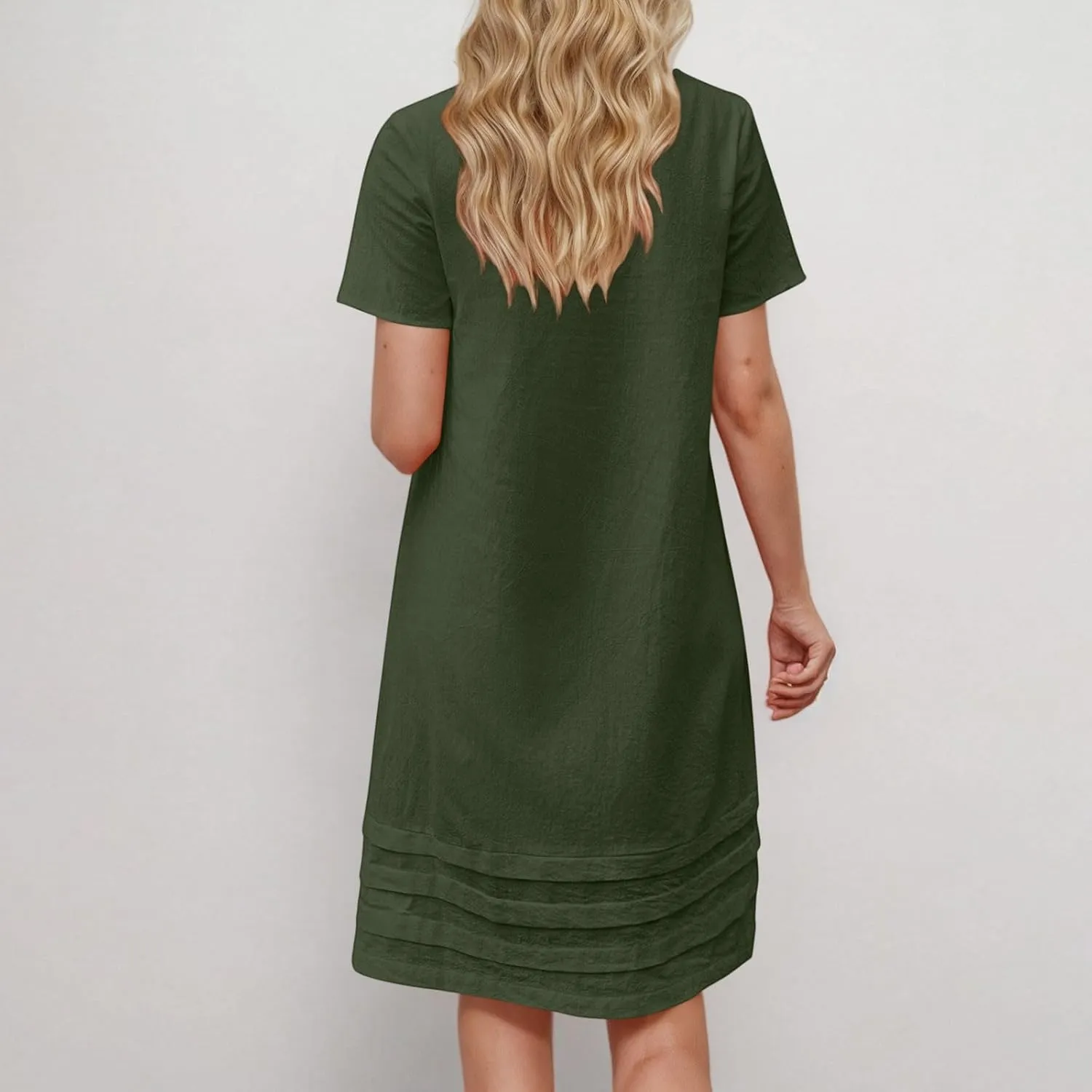 Summer Dresses for Women Short Sleeve Scoop Neck Cotton Linen Tunic Tshirt Dress Casual Loose Fit Vacation Sundress