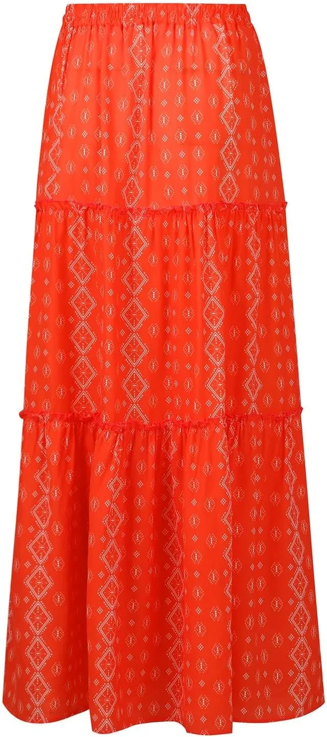 Summer Skirt for Women 2025 Maxi Skirt Drawstring Elastic Smocked Tiered A Line Vacation Long Beach Skirts with Pockets