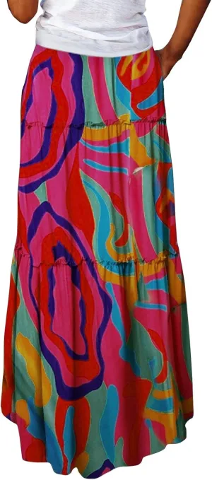 Summer Skirt for Women 2025 Maxi Skirt Drawstring Elastic Smocked Tiered A Line Vacation Long Beach Skirts with Pockets