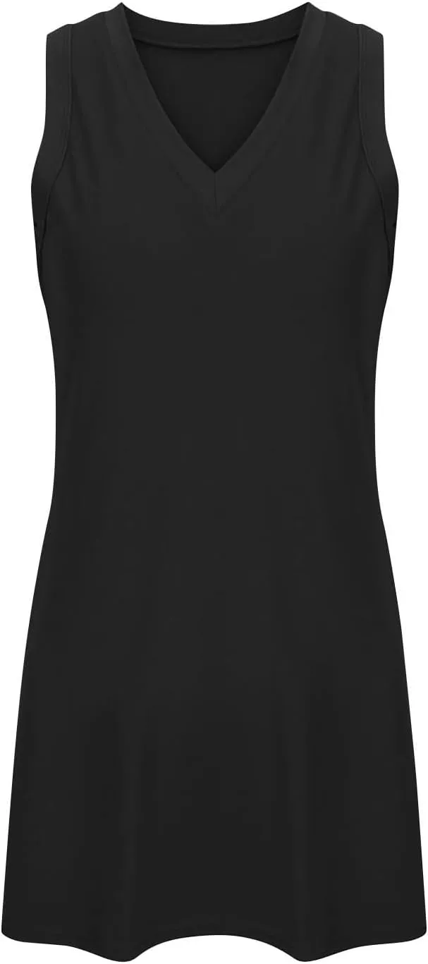 Sundresses for Women Summer Casual V Neck Sleeveless Dresses Boho Beach Cover Up Tank Dress A Line T-Shirts Dress
