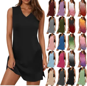 Sundresses for Women Summer Casual V Neck Sleeveless Dresses Boho Beach Cover Up Tank Dress A Line T-Shirts Dress