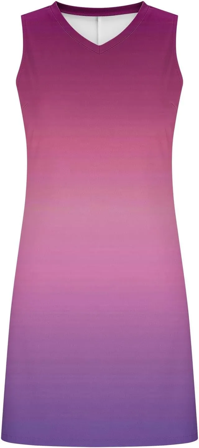 Sundresses for Women Summer Casual V Neck Sleeveless Dresses Boho Beach Cover Up Tank Dress A Line T-Shirts Dress