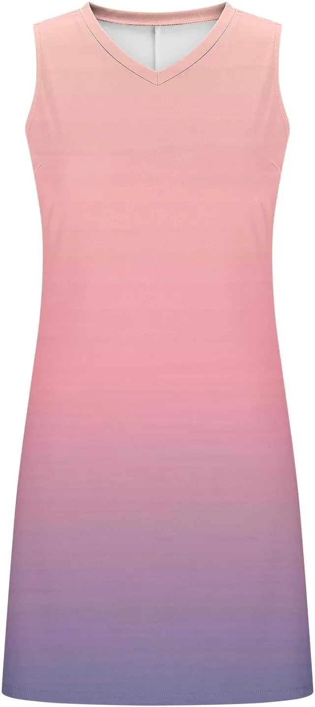 Sundresses for Women Summer Casual V Neck Sleeveless Dresses Boho Beach Cover Up Tank Dress A Line T-Shirts Dress