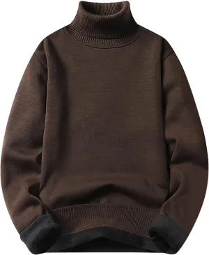 Sweater Tops for Men, Turtleneck Long Sleeve Knitted Slim Fit Sweaters Fall Winter Solid Soft Big and Tall Sportswear