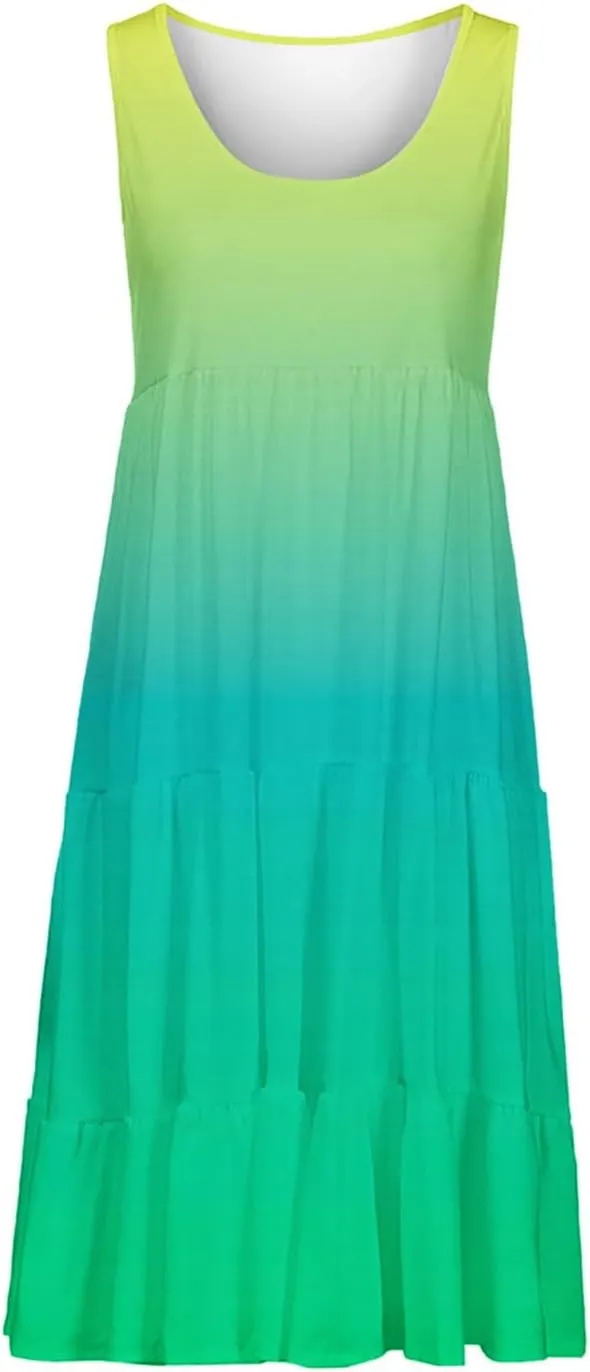 TANGNADE Women's Summer Sleeveless A-Line Midi Dresses Casual Trendy Dress Flowy Beach Sundress U Neck Tank Dresses