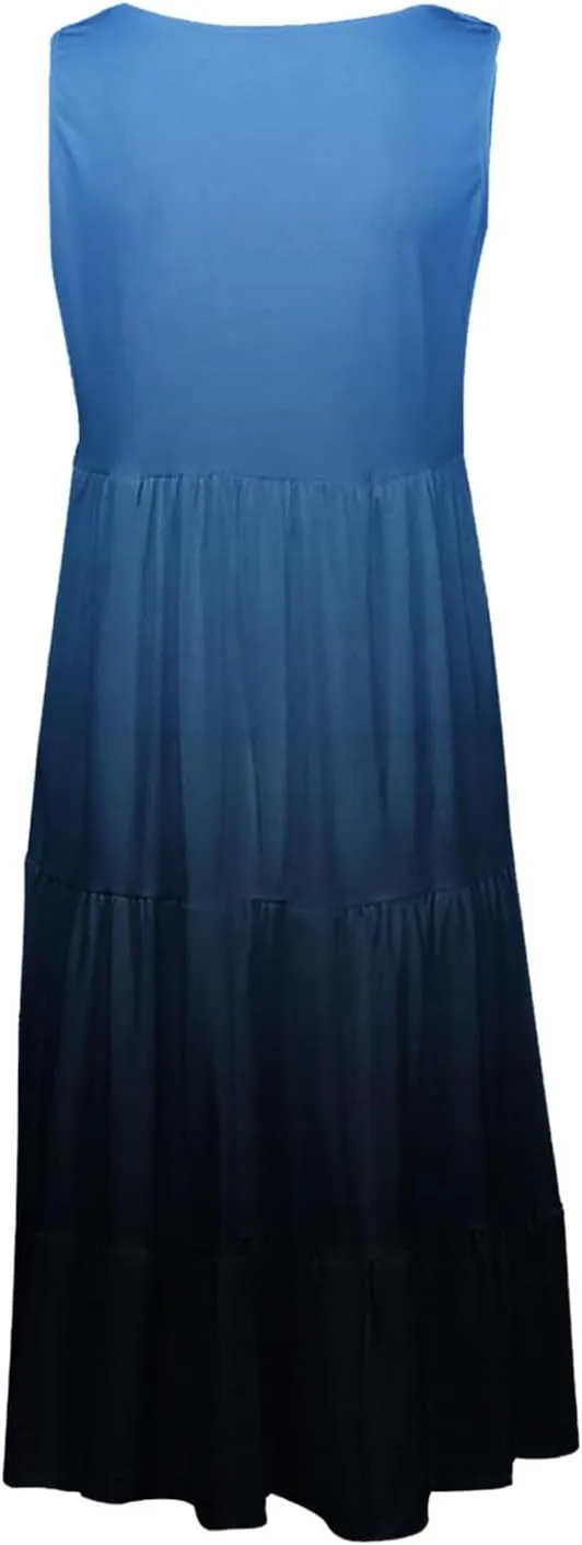 TANGNADE Women's Summer Sleeveless A-Line Midi Dresses Casual Trendy Dress Flowy Beach Sundress U Neck Tank Dresses