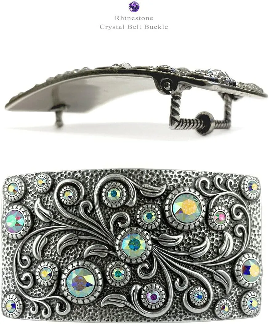 Timeless Tranquility Rhinestone Crystal Floral Buckle Genuine Leather Belt 1-1/2"(38mm) Wide