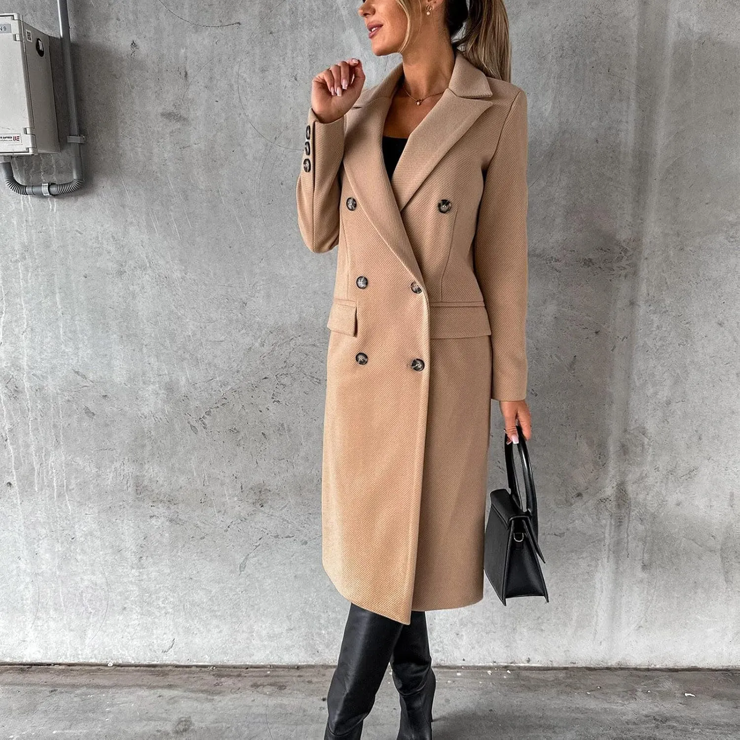 Trench Coats for Women Faux Wool Coats Windproof Classic Lapel Winter Coat with Belt Overcoat Long Trench Coat Parka