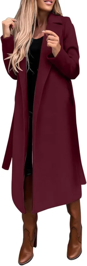 Trench Coats for Women Faux Wool Coats Windproof Classic Lapel Winter Coat with Belt Overcoat Long Trench Coat Parka