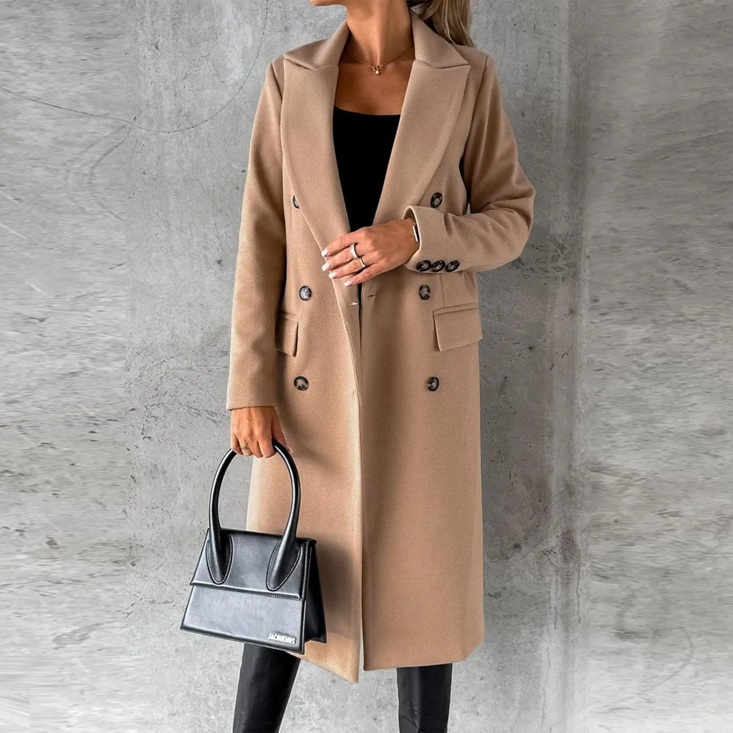 Trench Coats for Women Faux Wool Coats Windproof Classic Lapel Winter Coat with Belt Overcoat Long Trench Coat Parka
