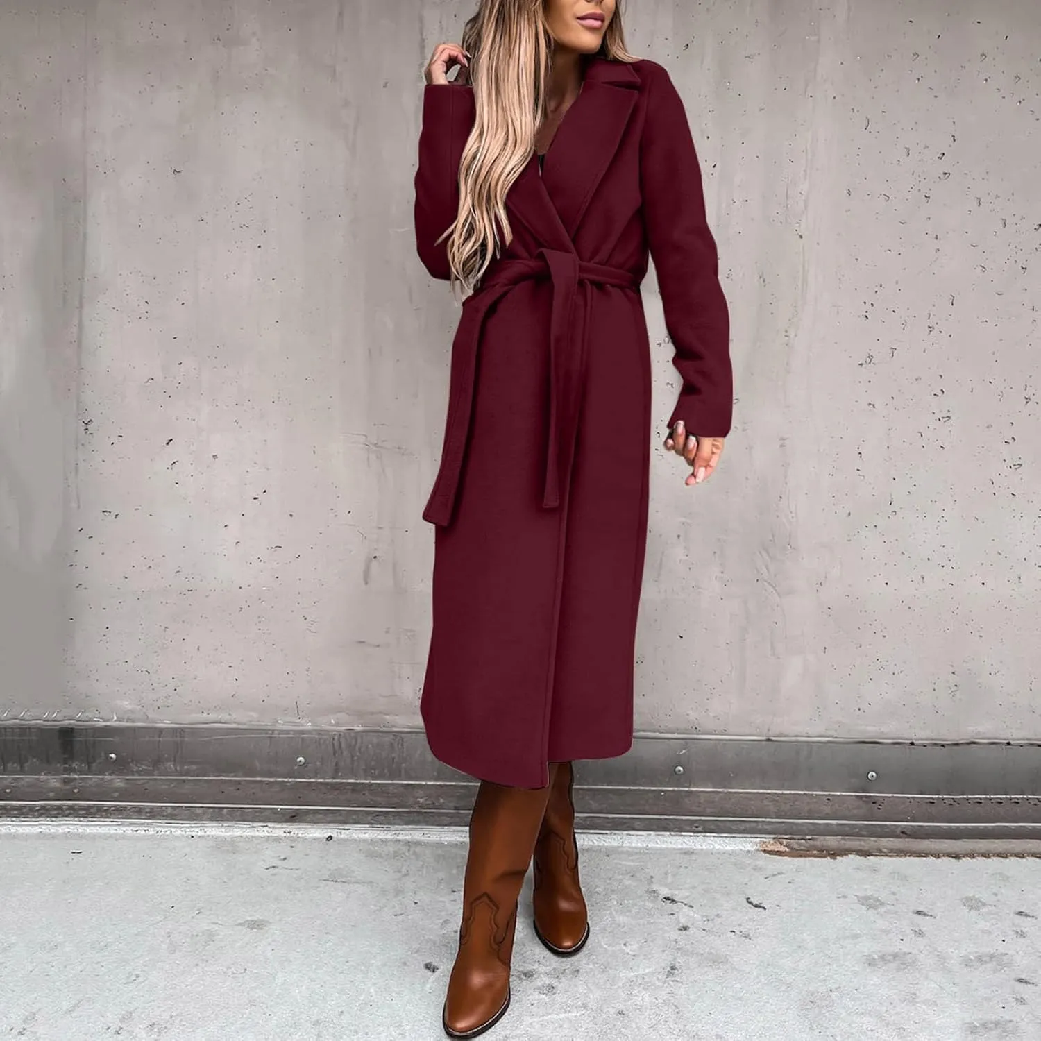 Trench Coats for Women Faux Wool Coats Windproof Classic Lapel Winter Coat with Belt Overcoat Long Trench Coat Parka