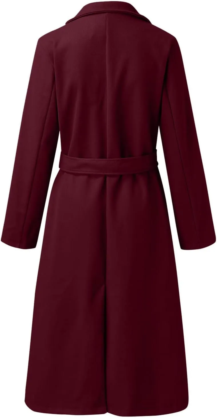 Trench Coats for Women Faux Wool Coats Windproof Classic Lapel Winter Coat with Belt Overcoat Long Trench Coat Parka
