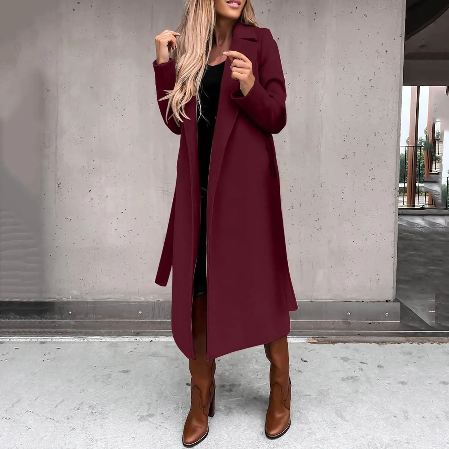 Trench Coats for Women Faux Wool Coats Windproof Classic Lapel Winter Coat with Belt Overcoat Long Trench Coat Parka
