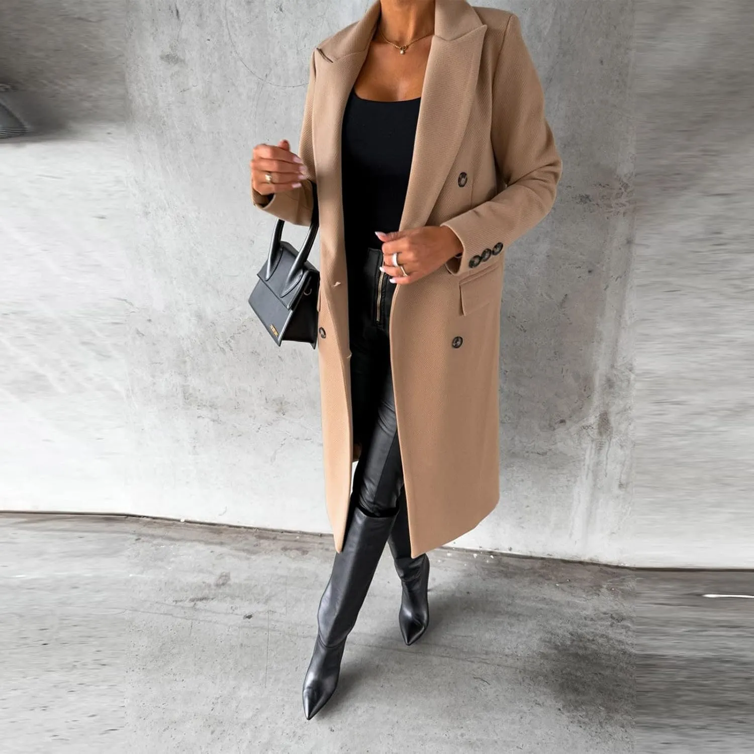 Trench Coats for Women Faux Wool Coats Windproof Classic Lapel Winter Coat with Belt Overcoat Long Trench Coat Parka