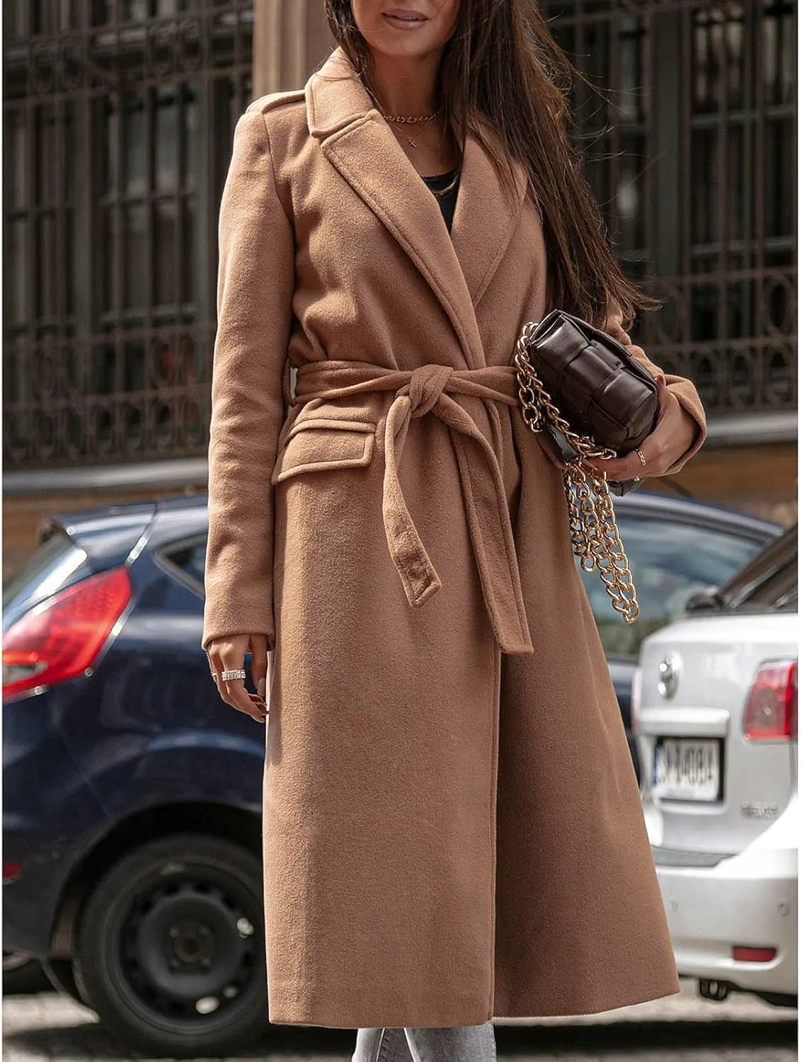 Trench Coats for Women Faux Wool Coats Windproof Classic Lapel Winter Coat with Belt Overcoat Long Trench Coat Parka