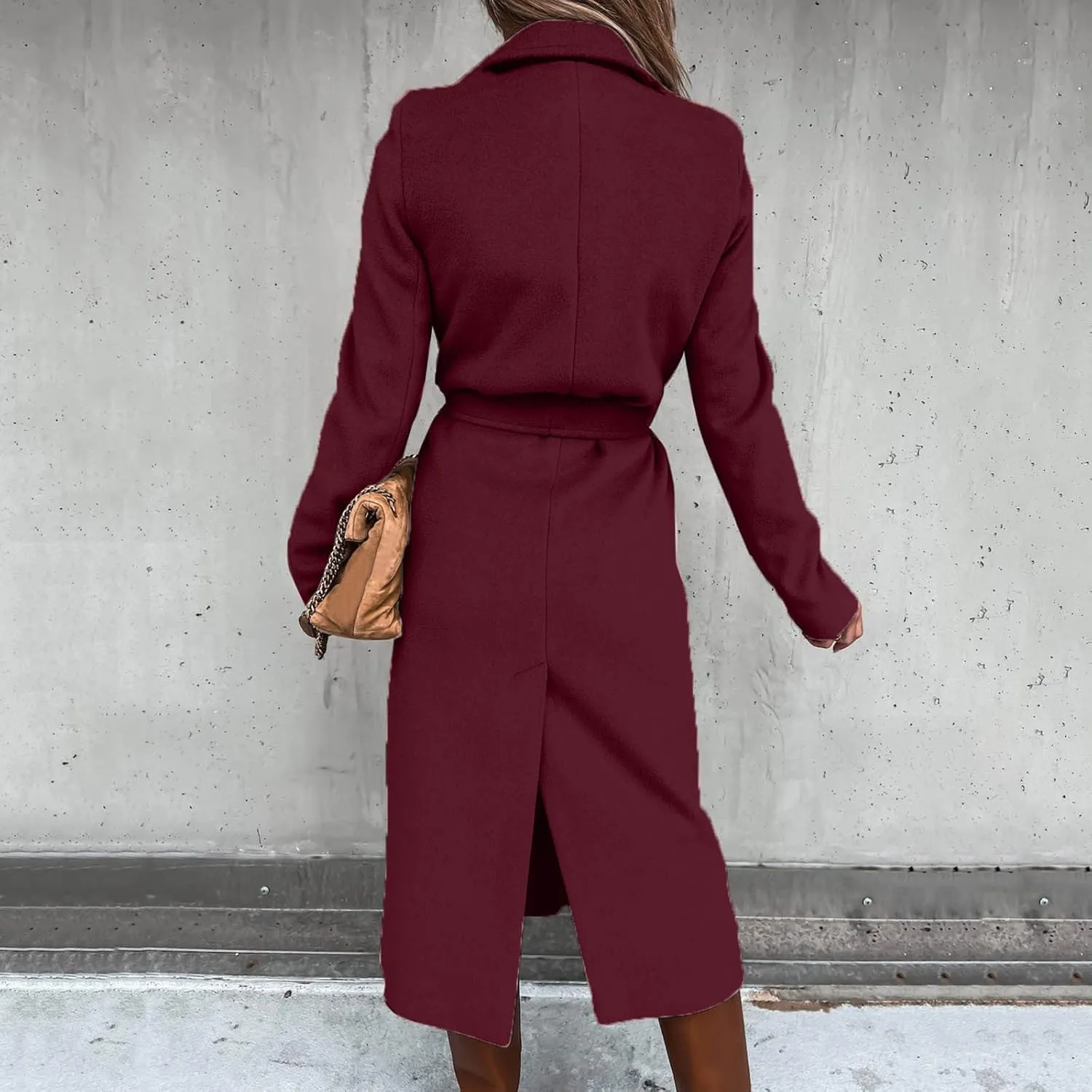 Trench Coats for Women Faux Wool Coats Windproof Classic Lapel Winter Coat with Belt Overcoat Long Trench Coat Parka