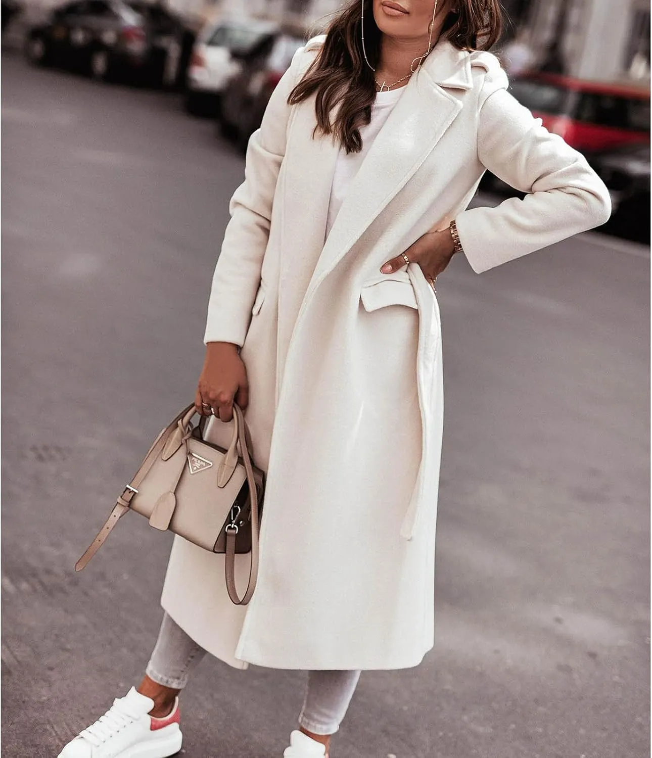 Trench Coats for Women Faux Wool Coats Windproof Classic Lapel Winter Coat with Belt Overcoat Long Trench Coat Parka