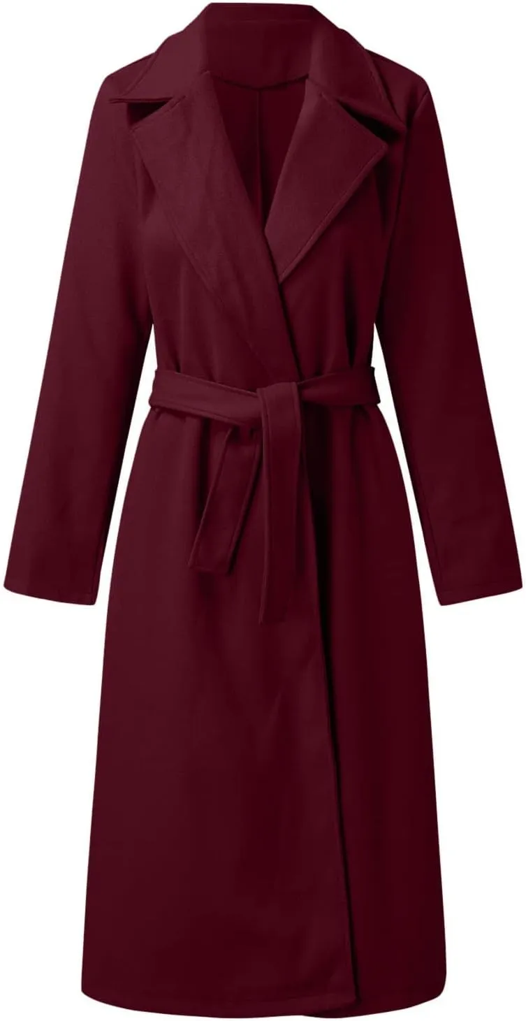 Trench Coats for Women Faux Wool Coats Windproof Classic Lapel Winter Coat with Belt Overcoat Long Trench Coat Parka