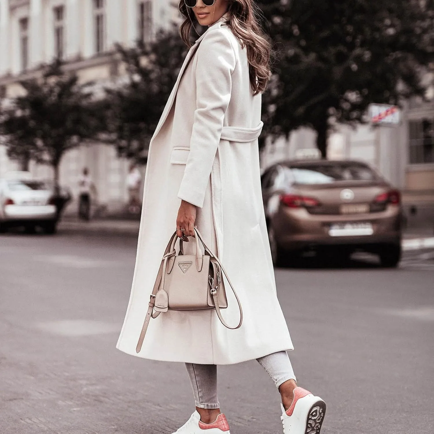 Trench Coats for Women Faux Wool Coats Windproof Classic Lapel Winter Coat with Belt Overcoat Long Trench Coat Parka