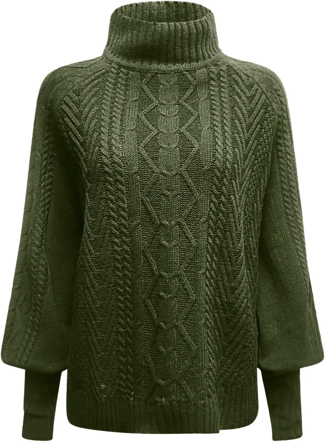 Turtleneck Sweater for Women Oversized Pullover Sweaters Cable Knit Batwing Long Sleeve Loose Fit Chunky Jumper Tops