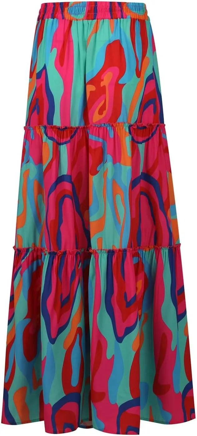Vacation Women's Skirts, Casual Maxi Trendy Boho Flowy Summer Womens Skirts