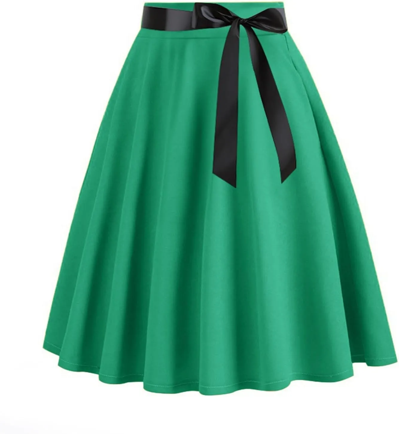 Vintage High Waist A Line Skirt for Women Retro Swing Midi Skirts with Satin Bow Elegant Tea Skirt
