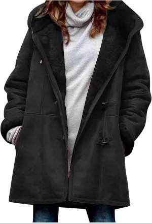 Winter Coats for Women 2024 Plus Size Fleece Lined Jackets Warm Button Down Fur Sherpa Lined Hooded Hoodies Outerwear