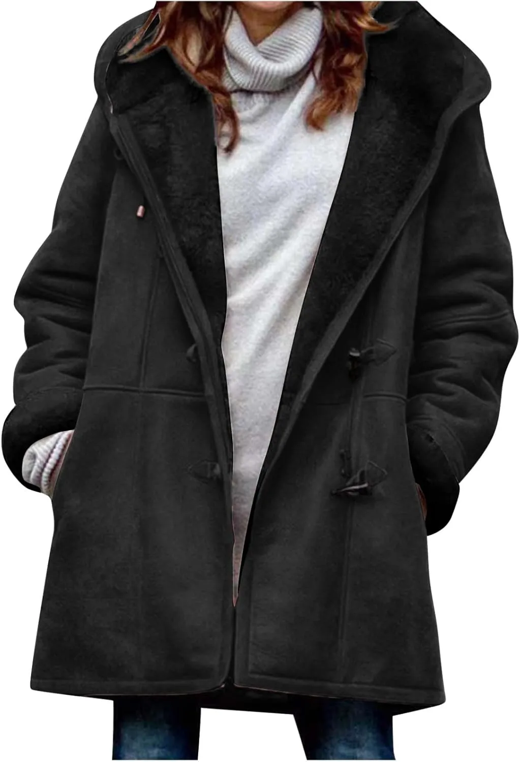 Winter Coats for Women 2024 Plus Size Fleece Lined Jackets Warm Button Down Fur Sherpa Lined Hooded Hoodies Outerwear