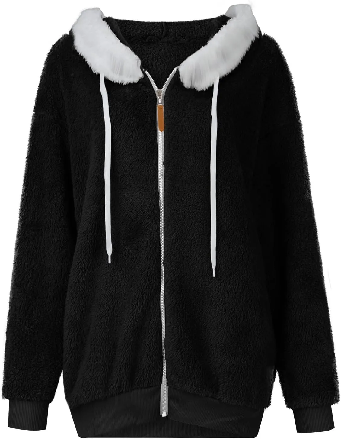 Winter Coats for Women Fuzzy Fleece Jacket Zipper Hooded Color Block Patchwork Cardigan Sherpa Outerwear with Pocket
